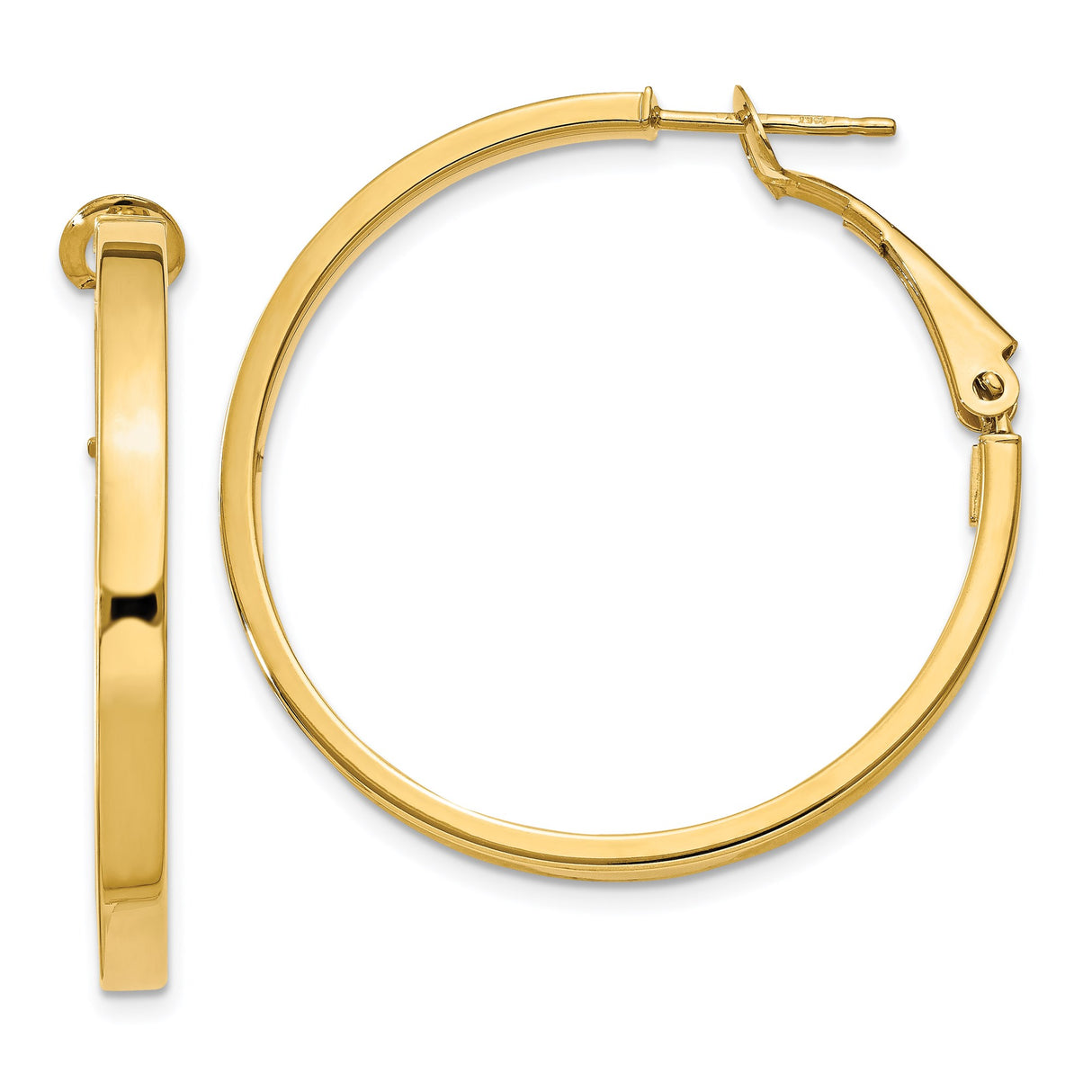 14k Yellow Gold Hoop Earrings, Polished Medium Round Hoops, Lightweight Classic Style for Women