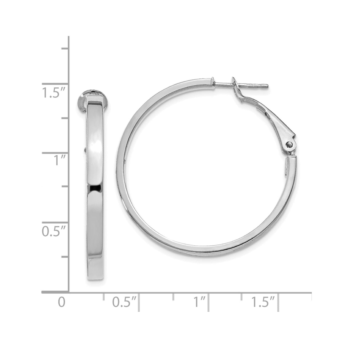 14k White Gold Hoop Earrings, Medium Round Polished Tube Style with Hinged Closure