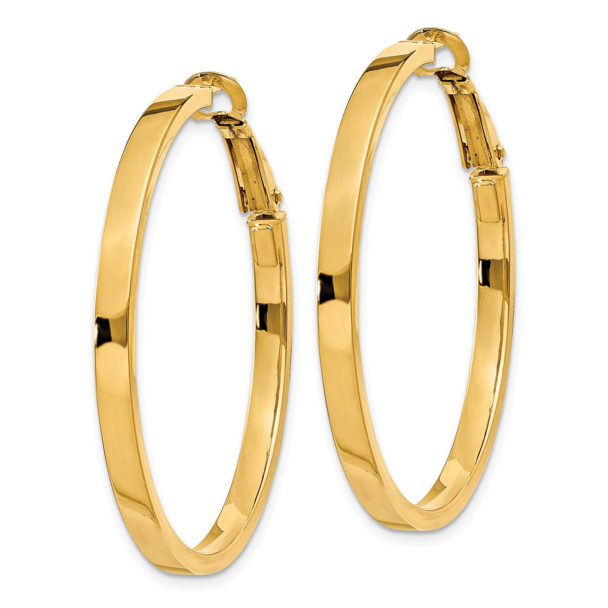 14k Yellow Gold Hoop Earrings, Polished Medium-Size Lightweight Design for Women