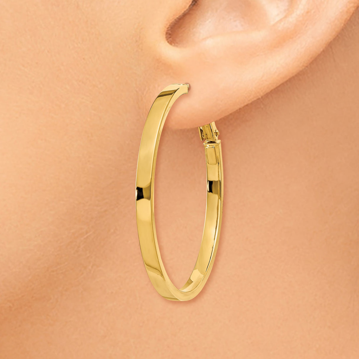 14k Yellow Gold Hoop Earrings, Polished Medium-Size Lightweight Design for Women