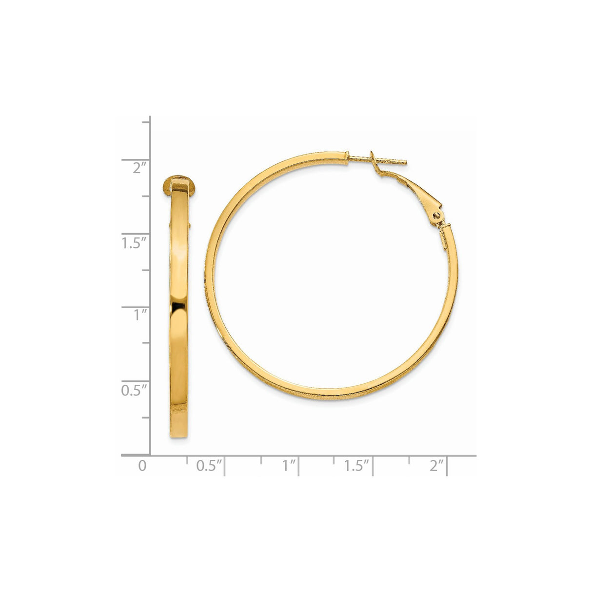 14k Yellow Gold Hoop Earrings, Classic High Polish Round Design with Latch Back Closure