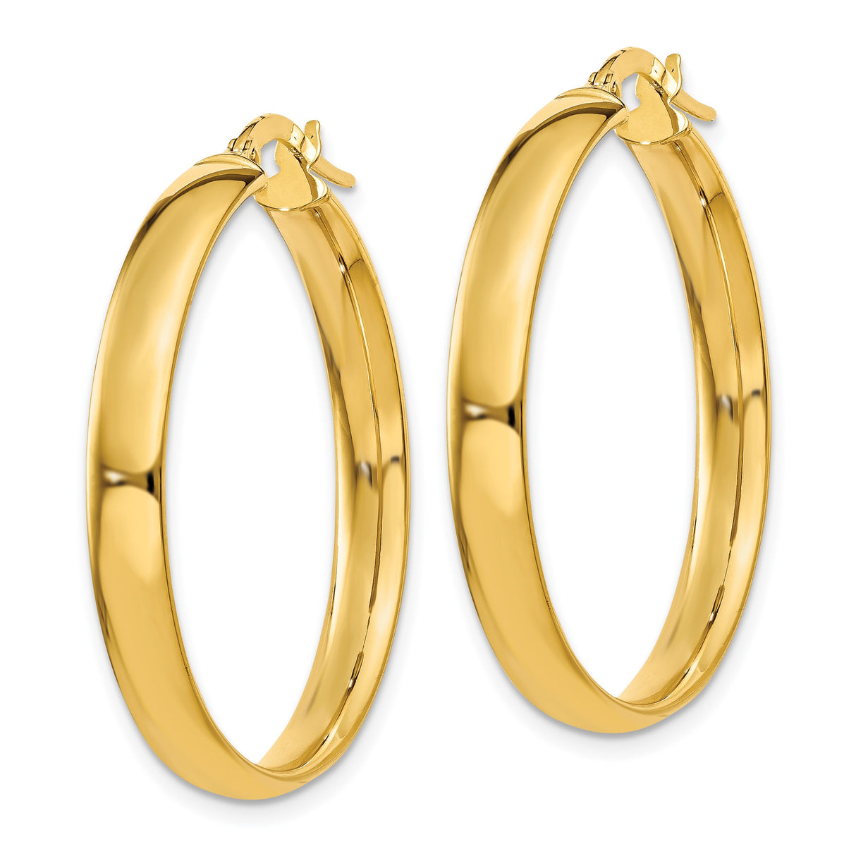 14k Yellow Gold Hoop Earrings, Medium Round Polished Hoops, Lightweight Minimalist Style for Women