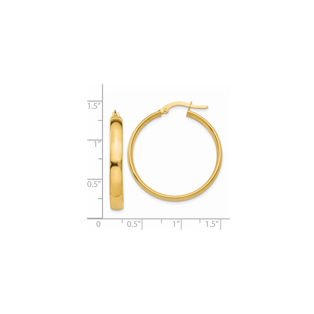 14k Yellow Gold Hoop Earrings, Medium Round Polished Hoops, Lightweight Minimalist Style for Women