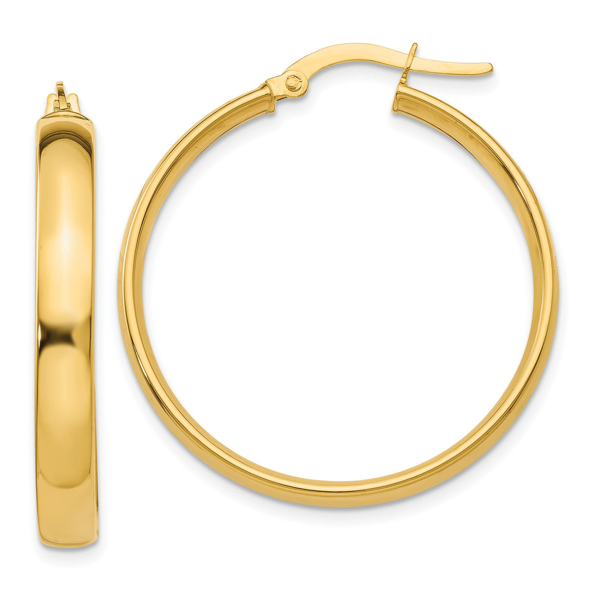 14k Yellow Gold Hoop Earrings, Medium Round Polished Hoops, Lightweight Minimalist Style for Women