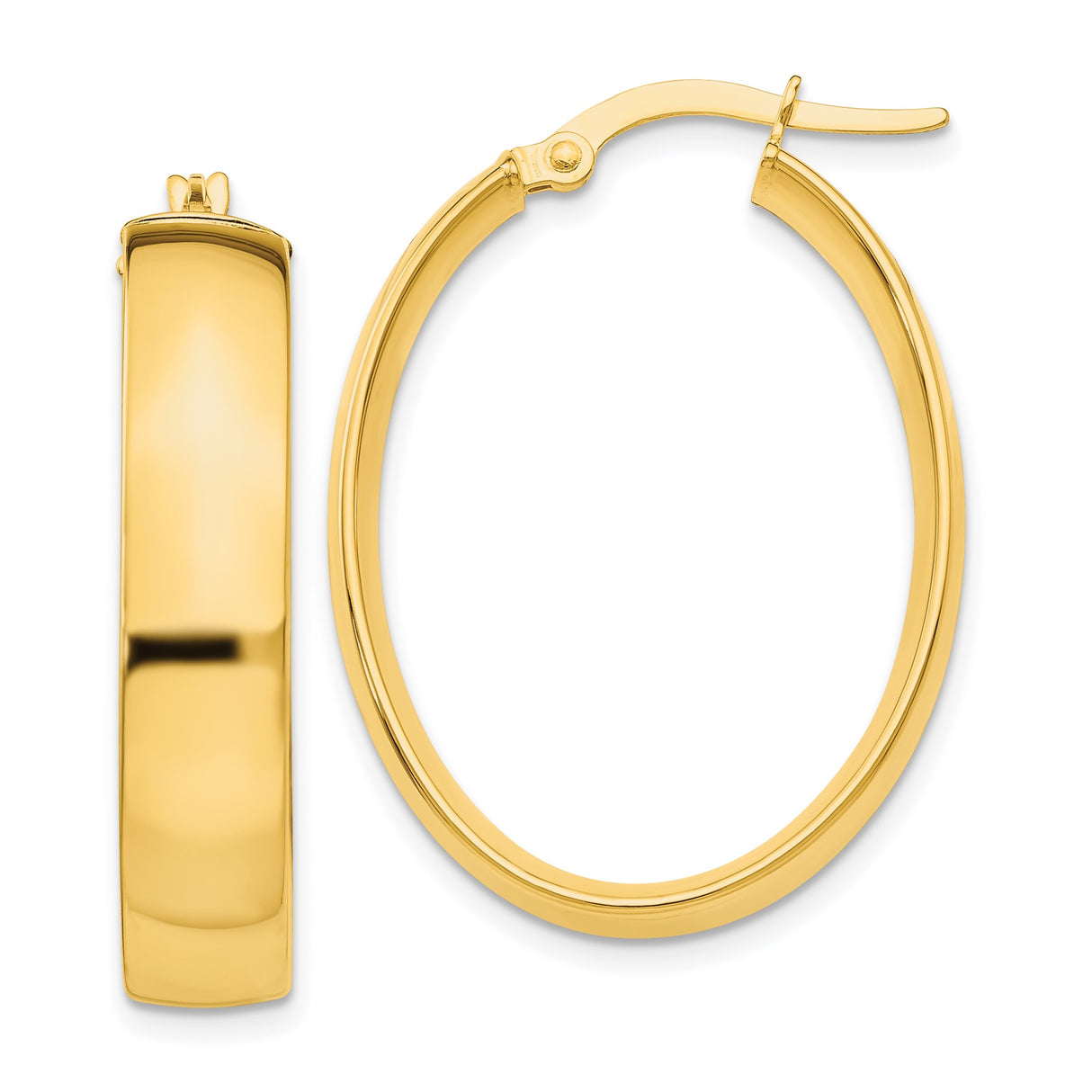 14k Yellow Gold Oval Hoop Earrings, Sleek High Polish, Minimalist Latch Back Design