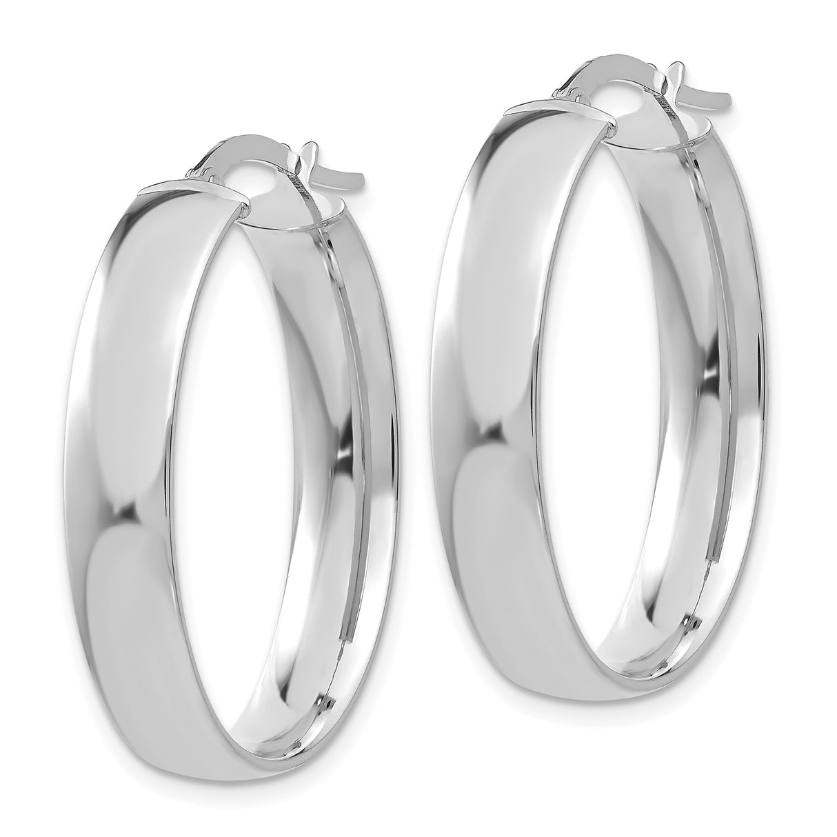 14k White Gold Oval Hoop Earrings, Polished Finish, Minimalist Classic Style for Women