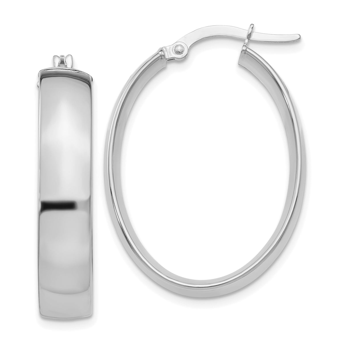 14k White Gold Oval Hoop Earrings, Polished Finish, Minimalist Classic Style for Women