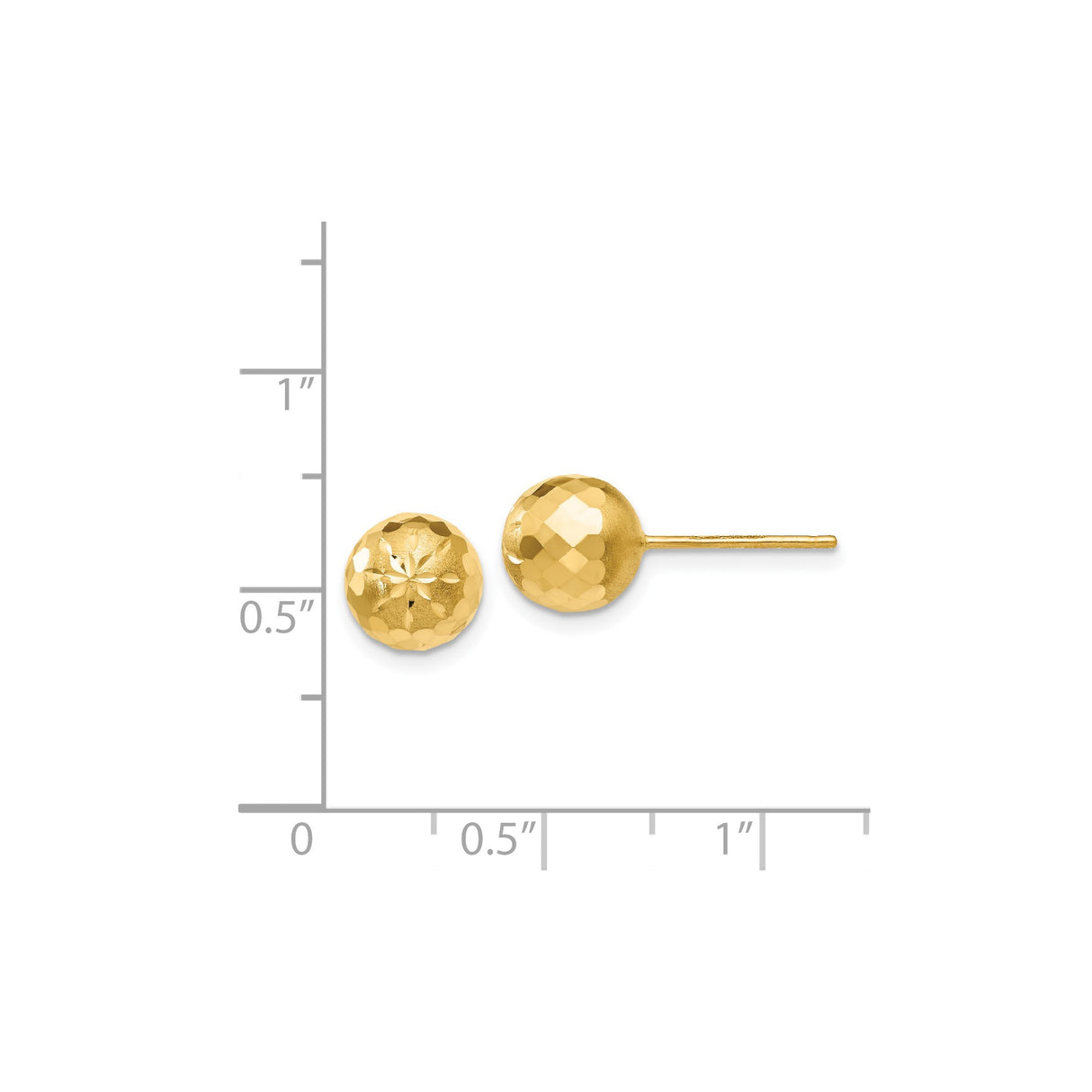 14k Yellow Gold Ball Stud Earrings with Diamond Cut Floral Design, Faceted Mirror Finish