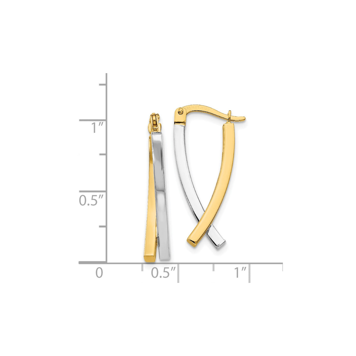 14k Two Tone Gold Dangle Hoop Earrings with Twisted Crossover Design for Women