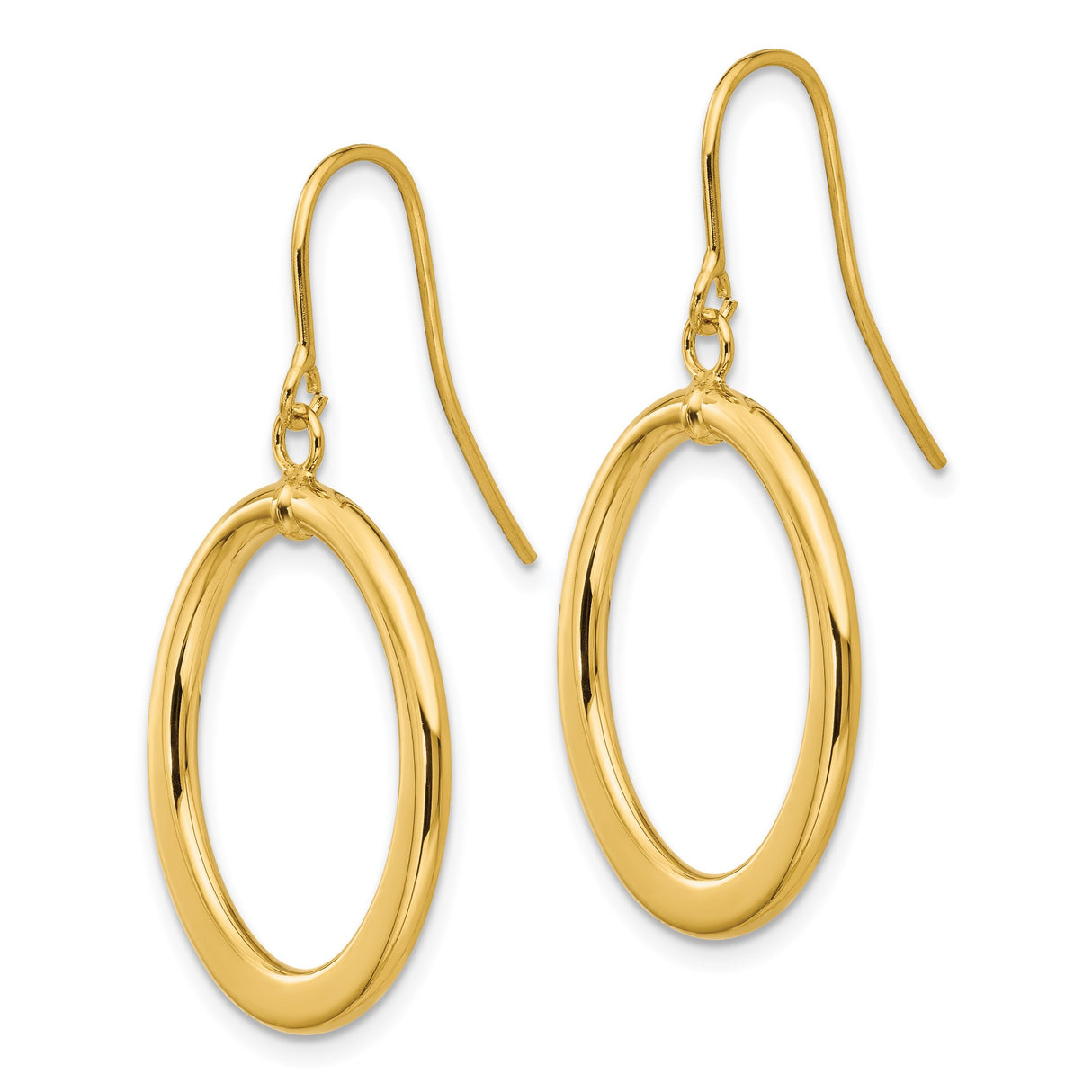 14k Yellow Gold Dangle Earrings, Lightweight Oval Drop Design, Modern Minimalist Hoops for Women