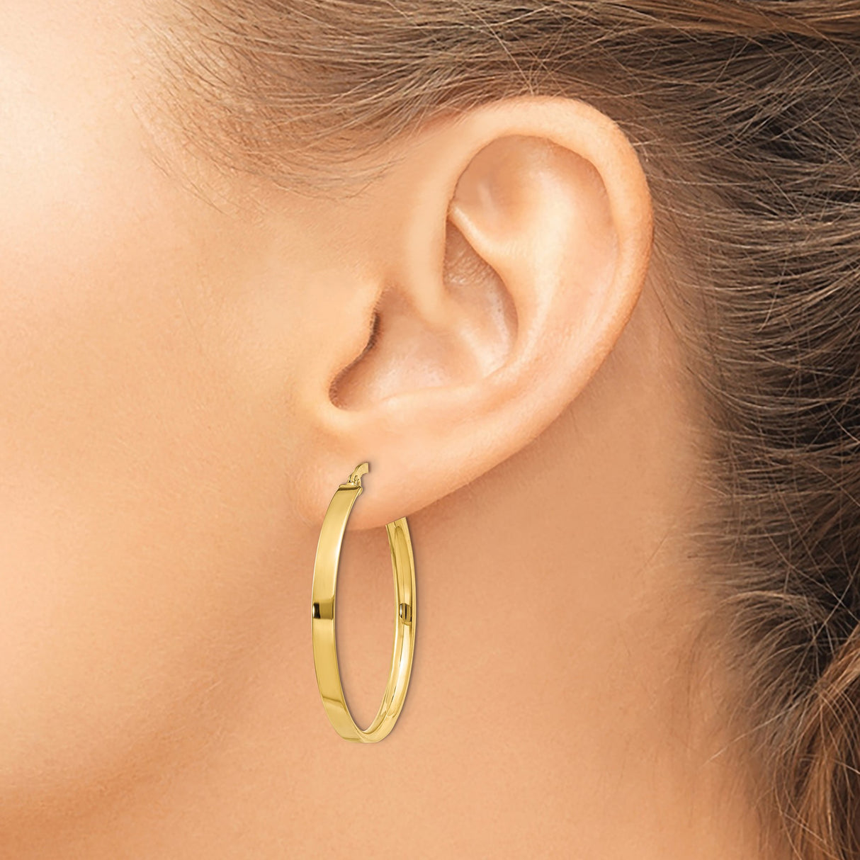 14k Yellow Gold Hoop Earrings, Polished Finish with Latch Back, Lightweight Minimalist Style
