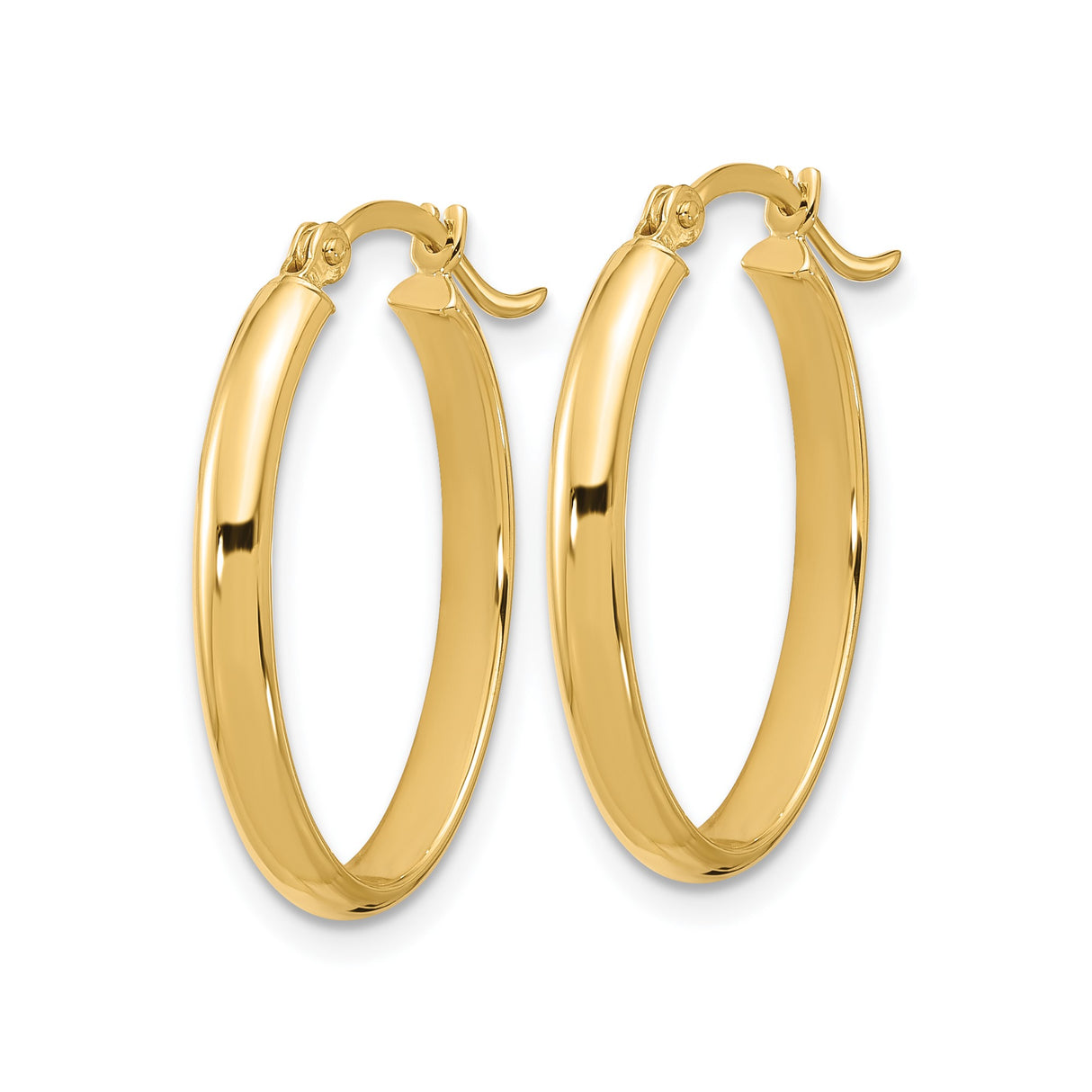 14k Yellow Gold Hoop Earrings, Polished Oval Design, Latch Back Closure, Lightweight Jewelry for Women