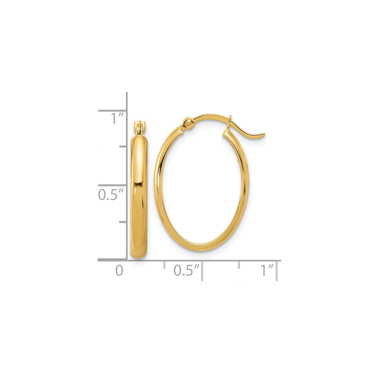 14k Yellow Gold Hoop Earrings, Polished Oval Design, Latch Back Closure, Lightweight Jewelry for Women
