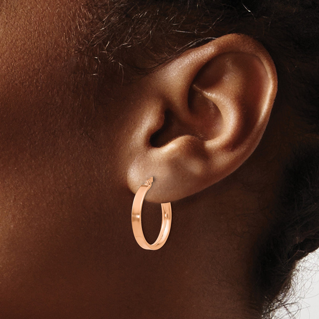 14k Rose Gold Hoop Earrings, Polished Finish, Classic Round Minimalist Style for Women