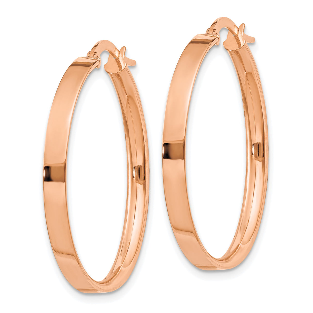 14k Rose Gold Hoop Earrings, Sleek Minimalist Design with Hinged Closure for Women