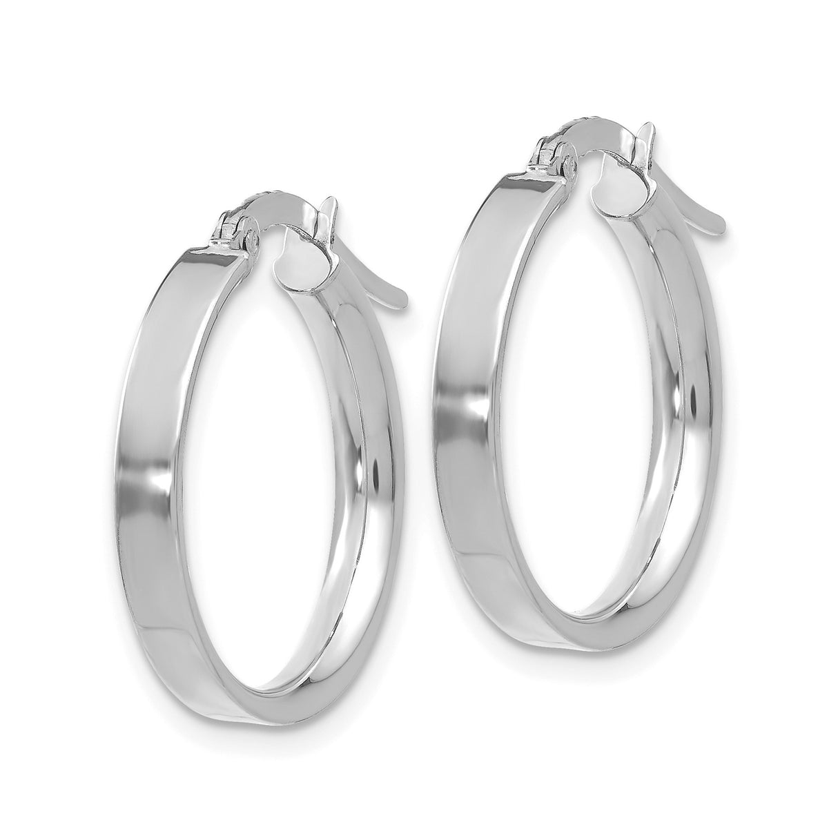 14k White Gold Hoop Earrings, Polished Finish, Hinged Snap Closure, Minimalist Style
