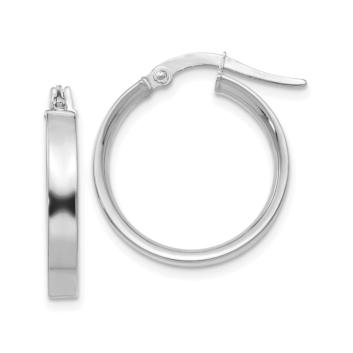 14k White Gold Hoop Earrings, Polished Finish, Hinged Snap Closure, Minimalist Style