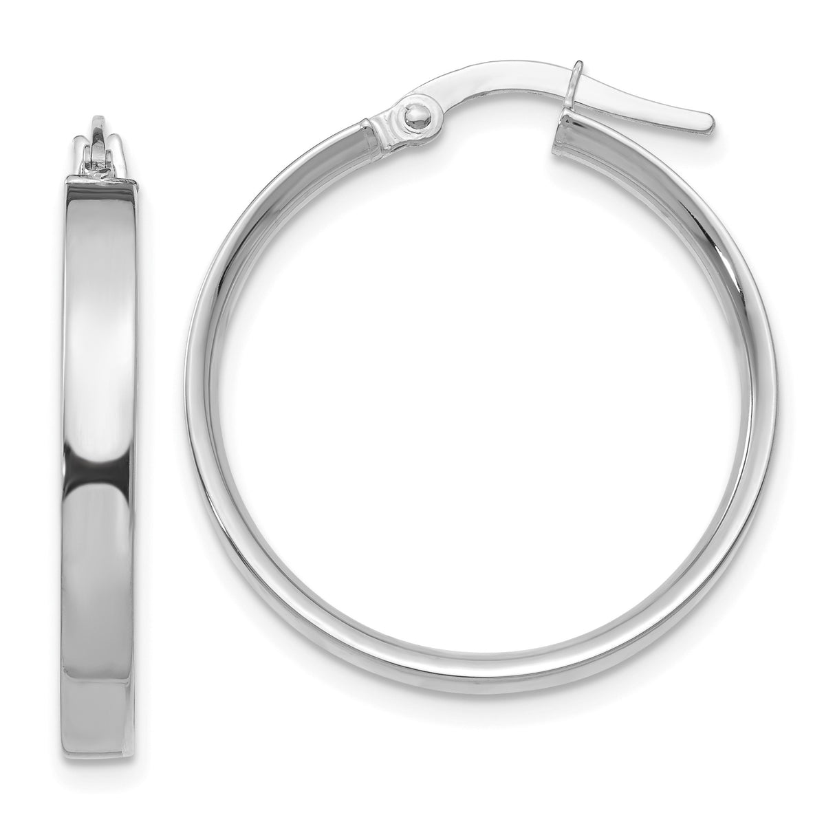 14k White Gold Hoop Earrings with Polished Finish and Latch-Back Closure, Minimalist Design