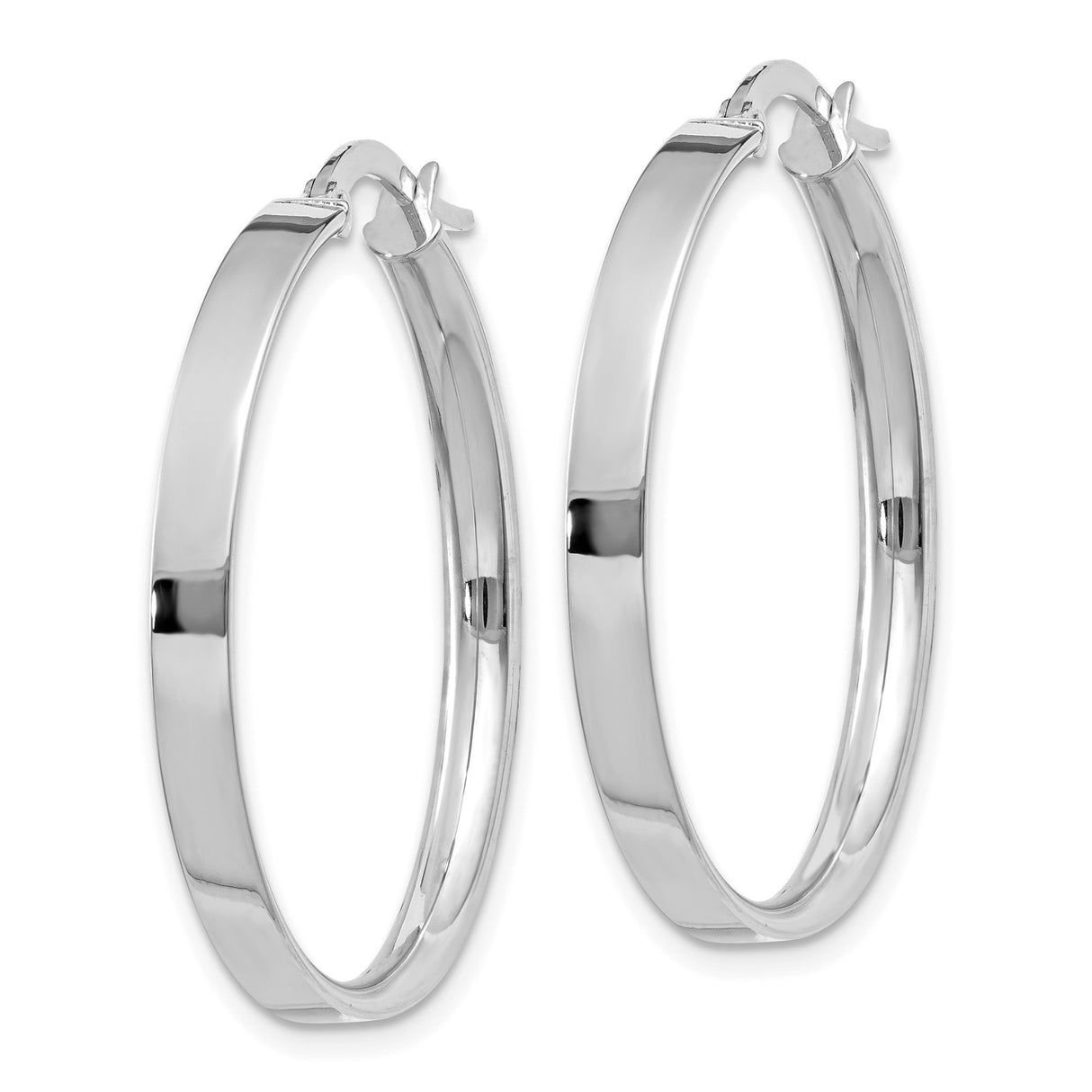 14k White Gold Hoop Earrings, Classic Round with Smooth High Polish Finish, Lightweight Everyday Jewelry