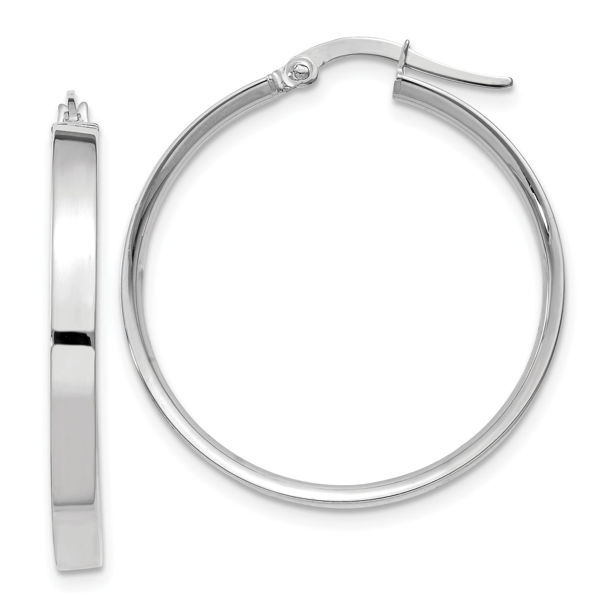 14k White Gold Hoop Earrings, Classic Round with Smooth High Polish Finish, Lightweight Everyday Jewelry