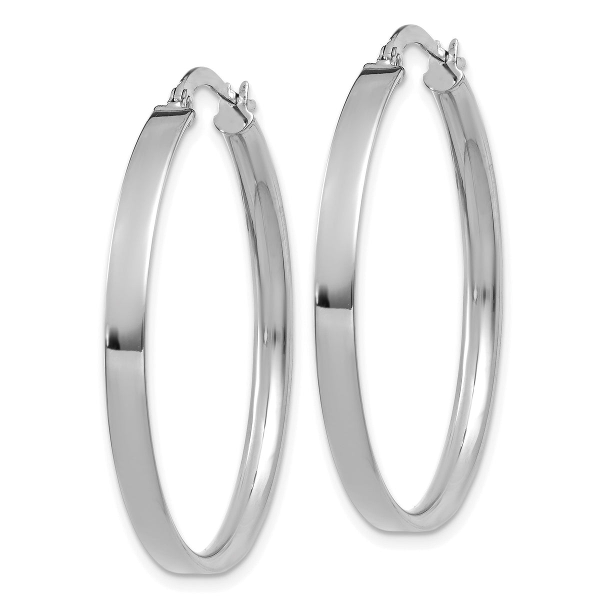 14k White Gold Hoop Earrings, Classic Round Lightweight Design with Hinged Clasp