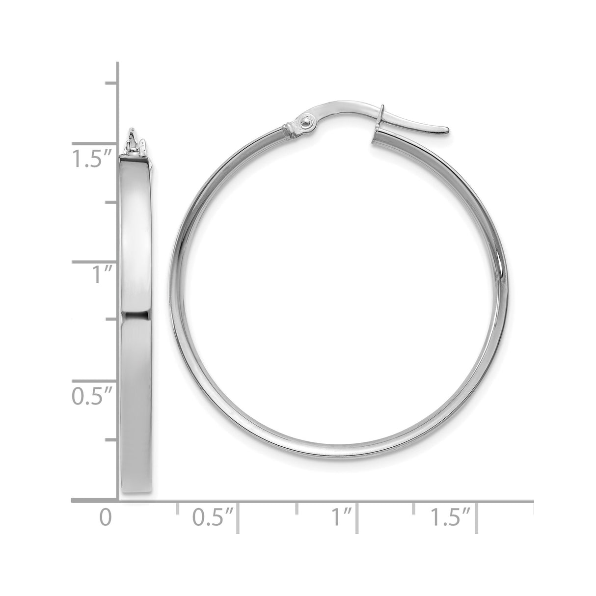 14k White Gold Hoop Earrings, Classic Round Lightweight Design with Hinged Clasp