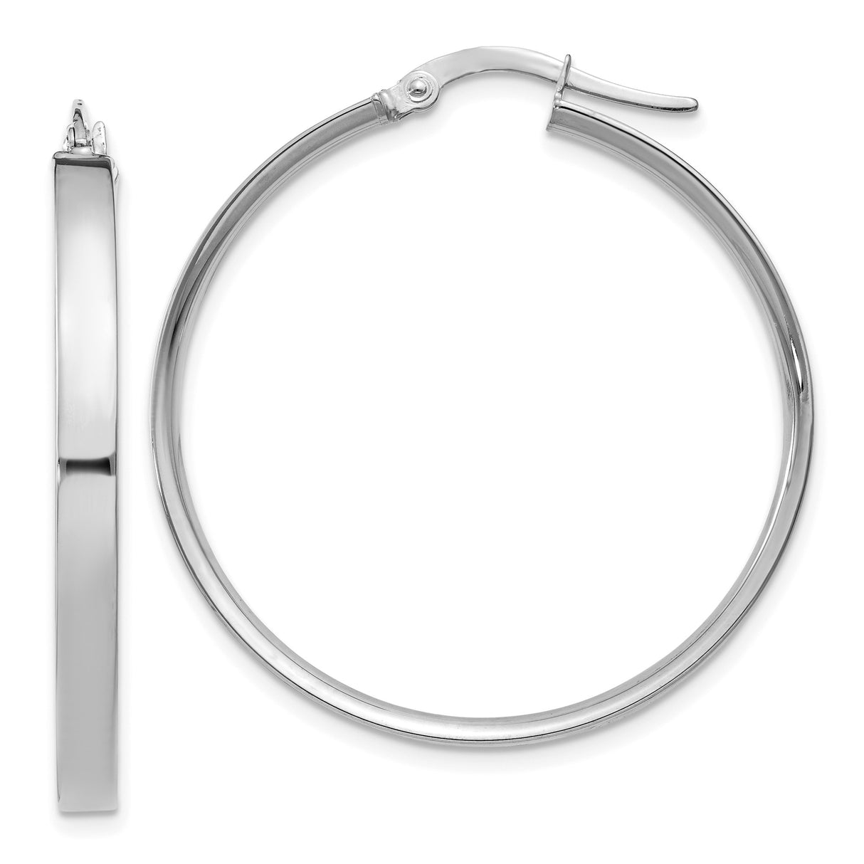 14k White Gold Hoop Earrings, Classic Round Lightweight Design with Hinged Clasp