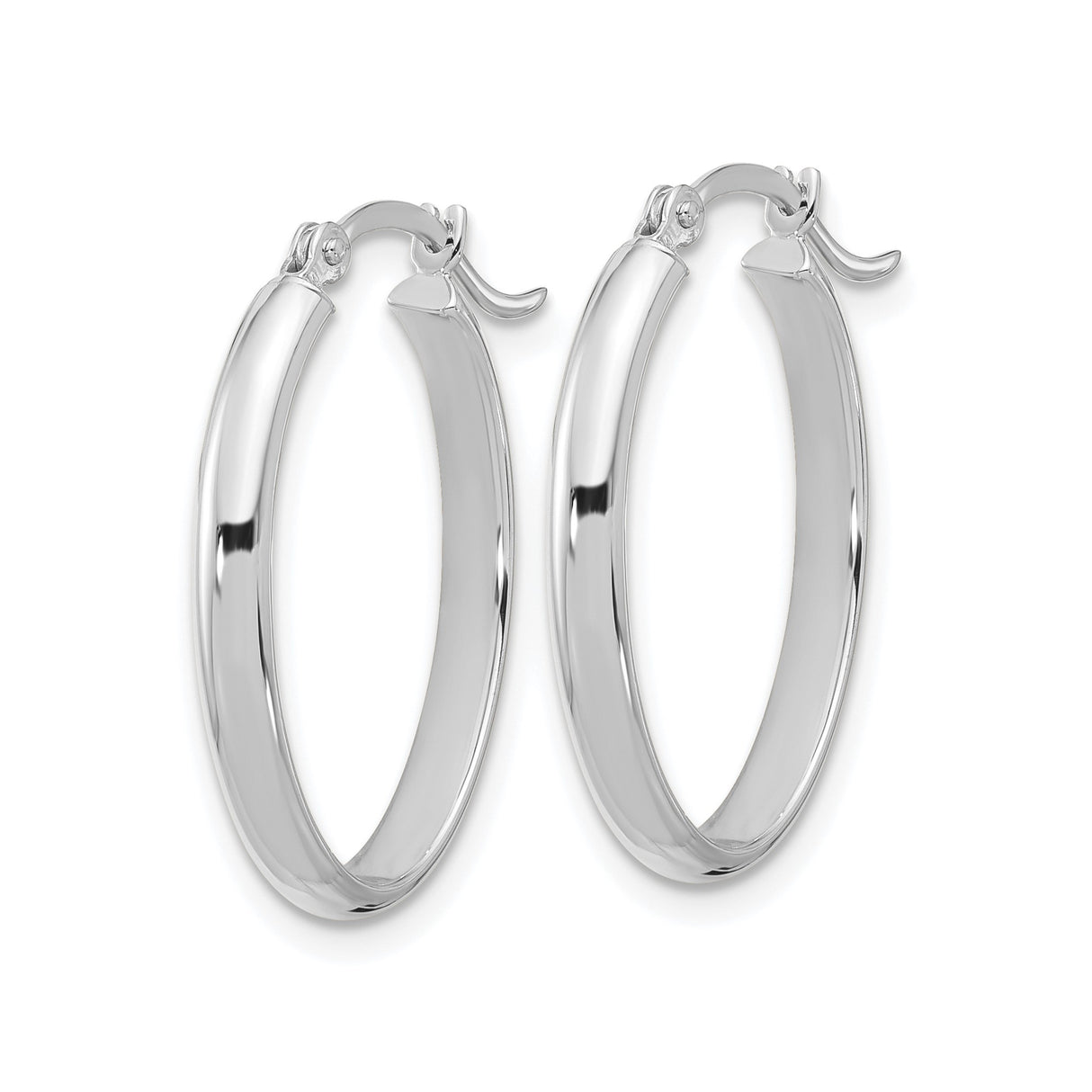 14k White Gold Hoop Earrings, Medium Oval with Polished Finish and Hinged Clasp
