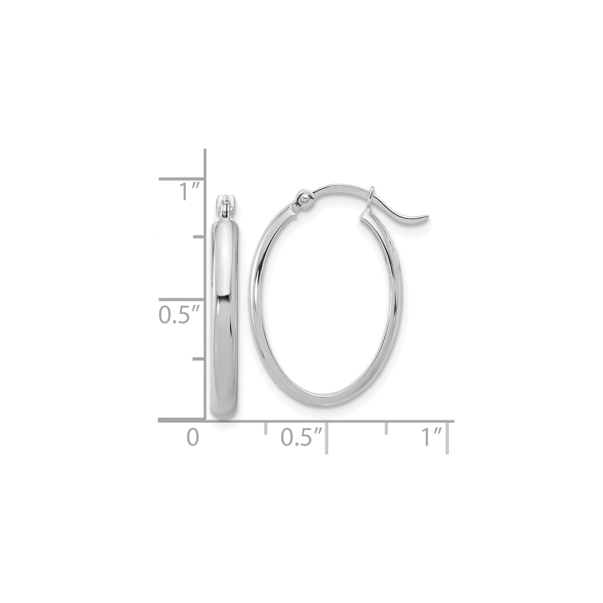 14k White Gold Hoop Earrings, Medium Oval with Polished Finish and Hinged Clasp