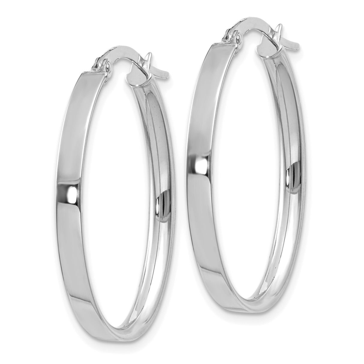 14k White Gold Oval Hoop Earrings, Lightweight High Polish Classic Modern Design