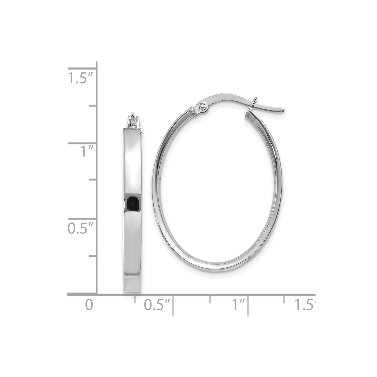 14k White Gold Oval Hoop Earrings, Lightweight High Polish Classic Modern Design