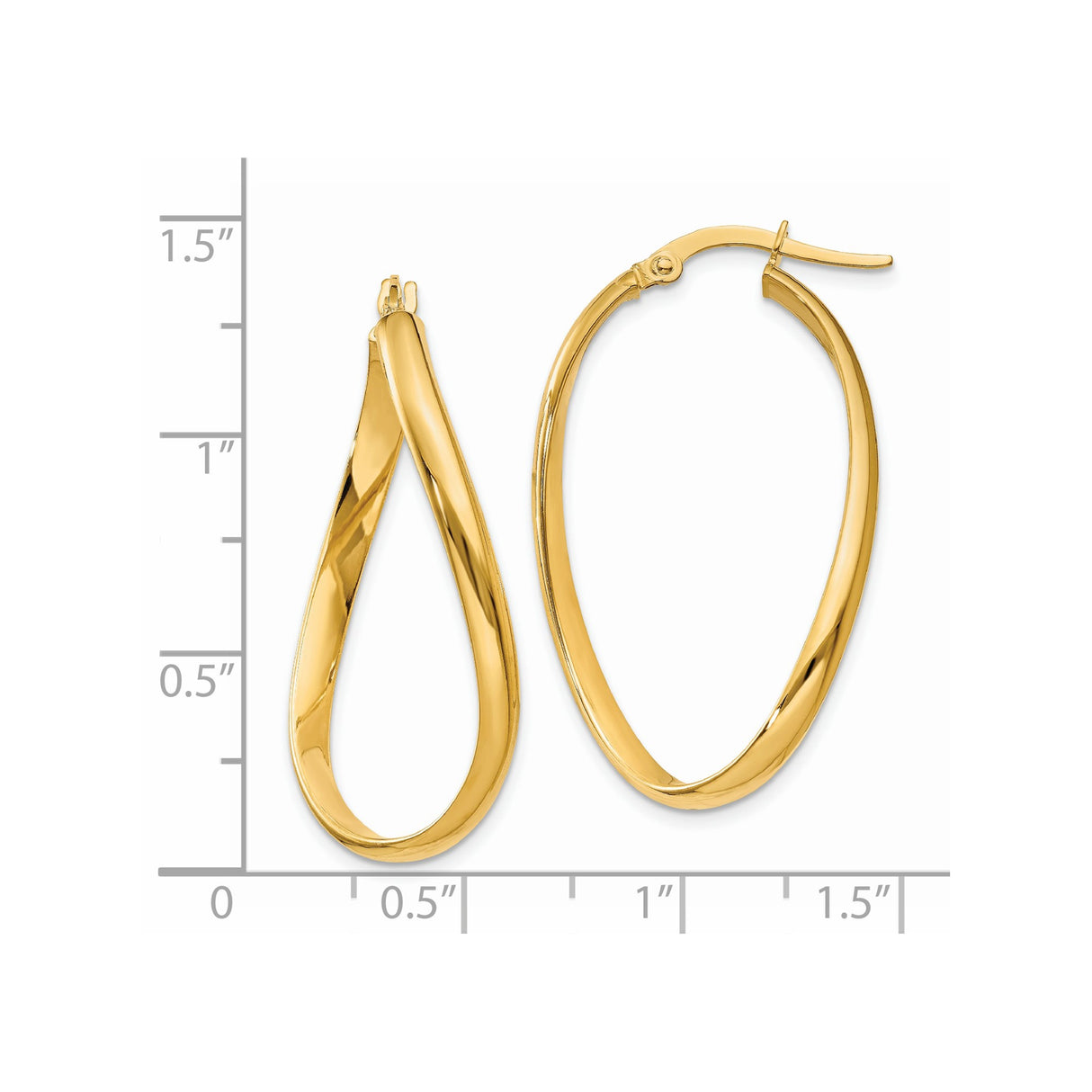 14k Yellow Gold Twisted Teardrop Hoop Earrings, Polished Oval Design for Women