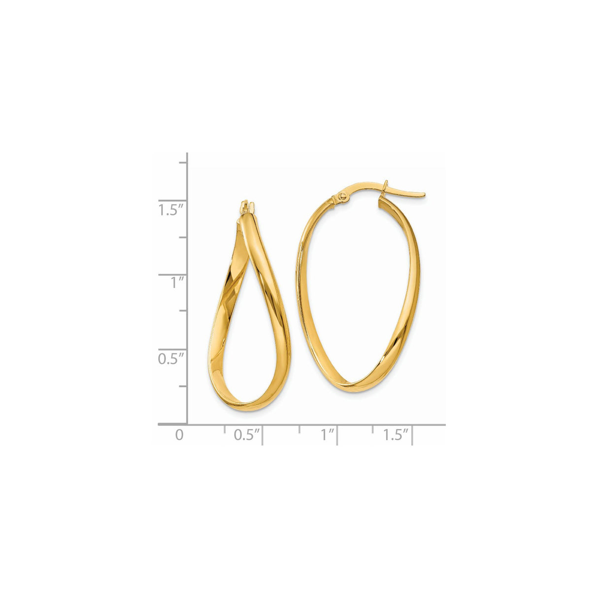 14k Yellow Gold Twisted Teardrop Hoop Earrings, Polished Oval Design for Women
