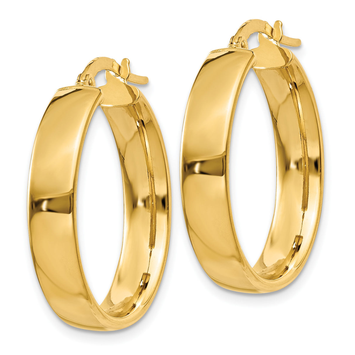 14k Yellow Gold Hoop Earrings, Smooth Polished Finish, Medium Lightweight Classic Hoops