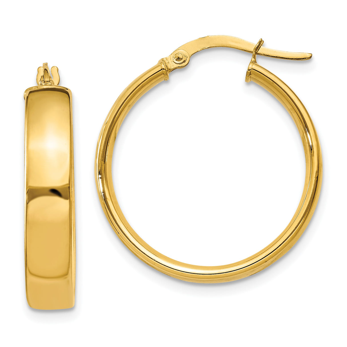 14k Yellow Gold Hoop Earrings, Smooth Polished Finish, Medium Lightweight Classic Hoops