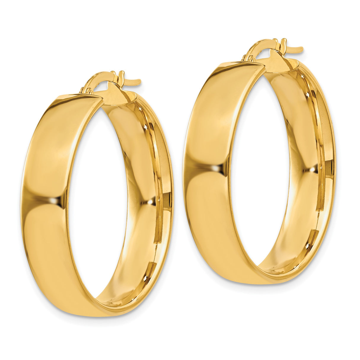 14k Yellow Gold Hoop Earrings, Polished Finish, Hinged Clasp, Minimalist Modern Style