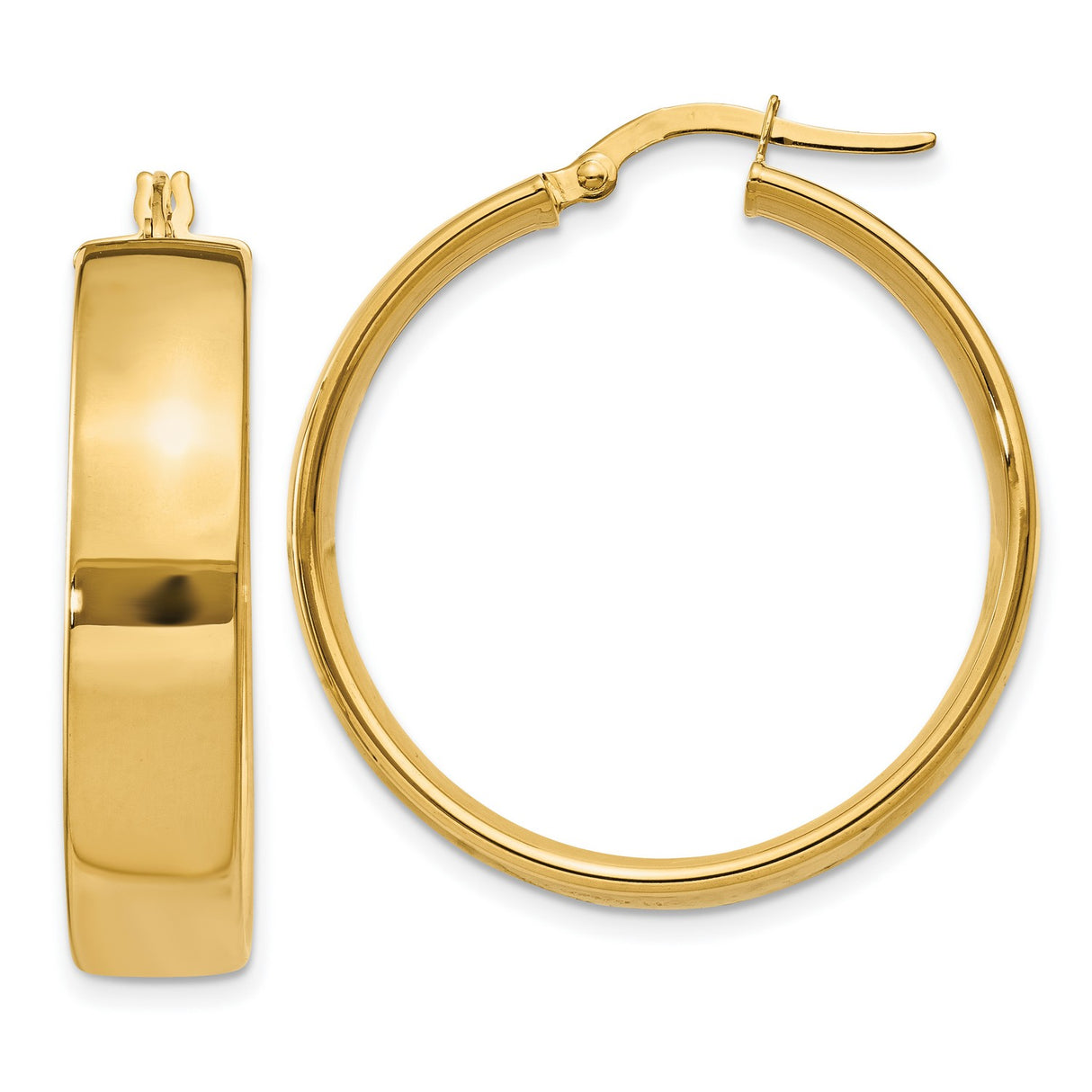 14k Yellow Gold Hoop Earrings, Polished Finish, Hinged Clasp, Minimalist Modern Style