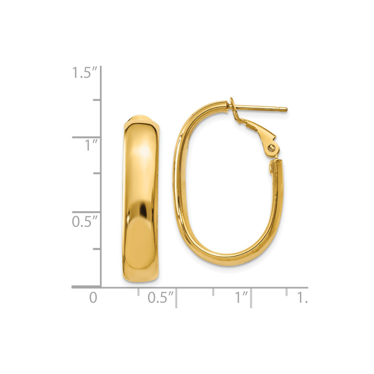 14k Yellow Gold Oval Hoop Earrings, Polished Finish, Minimalist Lightweight Design for Women
