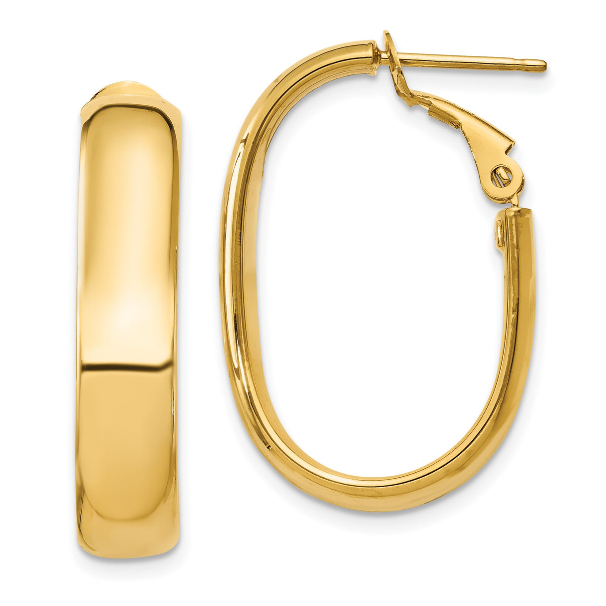 14k Yellow Gold Oval Hoop Earrings, Polished Finish, Minimalist Lightweight Design for Women