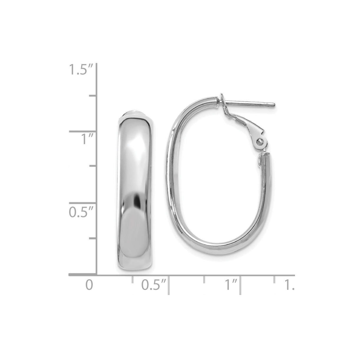 14k White Gold Oval Hoop Earrings with Hinged Snap Back Closure, Polished Minimalist Design