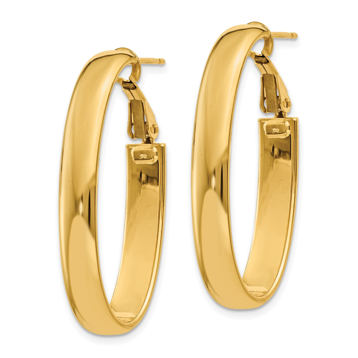 14k Yellow Gold Oval Hoop Earrings, Polished Finish, Classic Latch Back, Lightweight Design