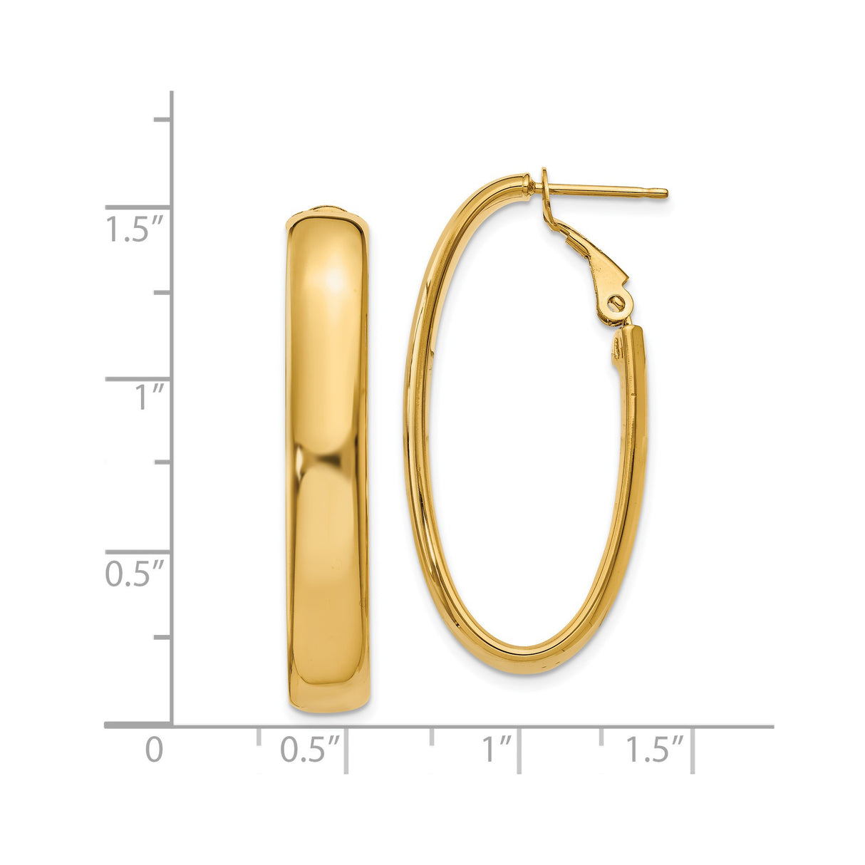 14k Yellow Gold Oval Hoop Earrings, Polished Finish, Classic Latch Back, Lightweight Design