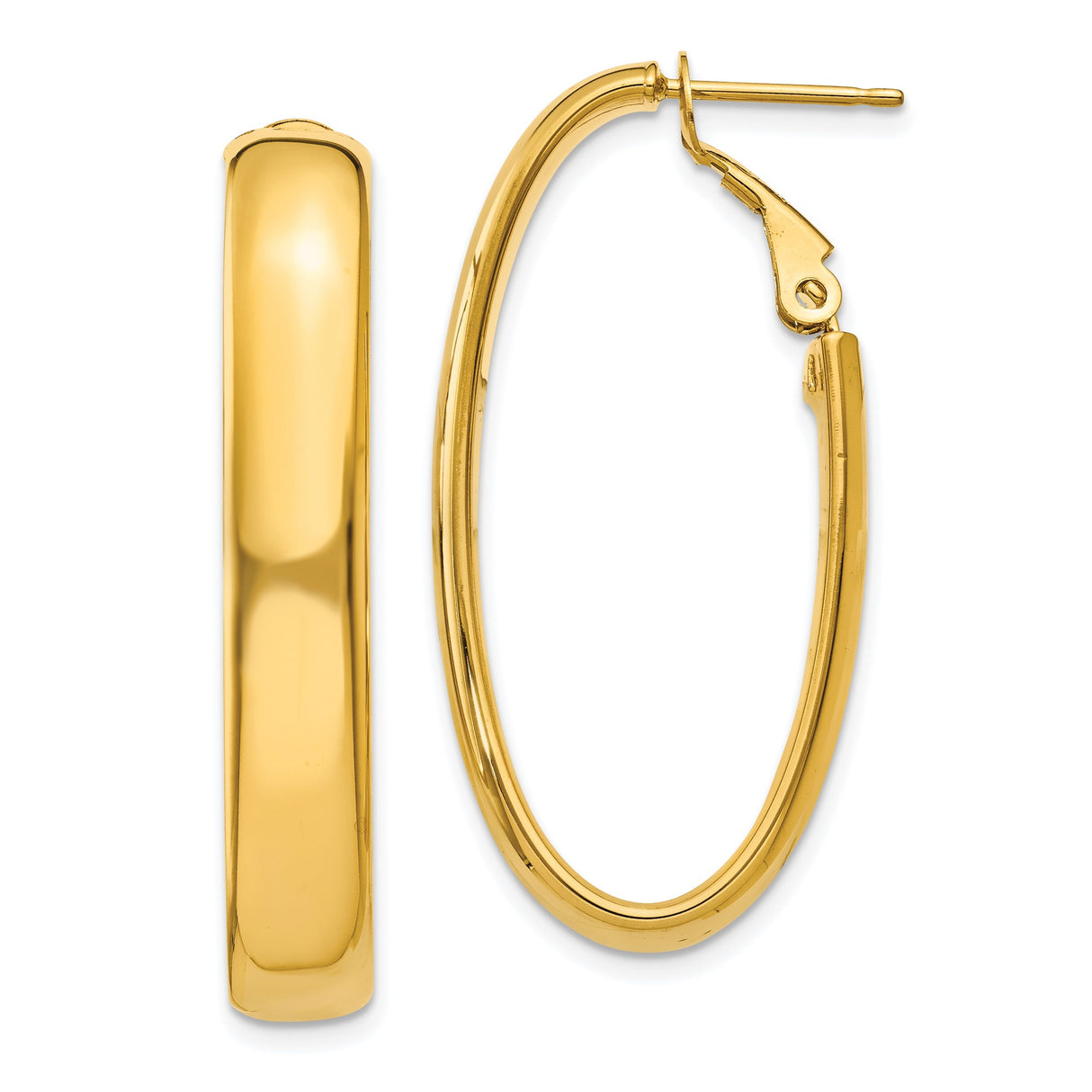 14k Yellow Gold Oval Hoop Earrings, Polished Finish, Classic Latch Back, Lightweight Design