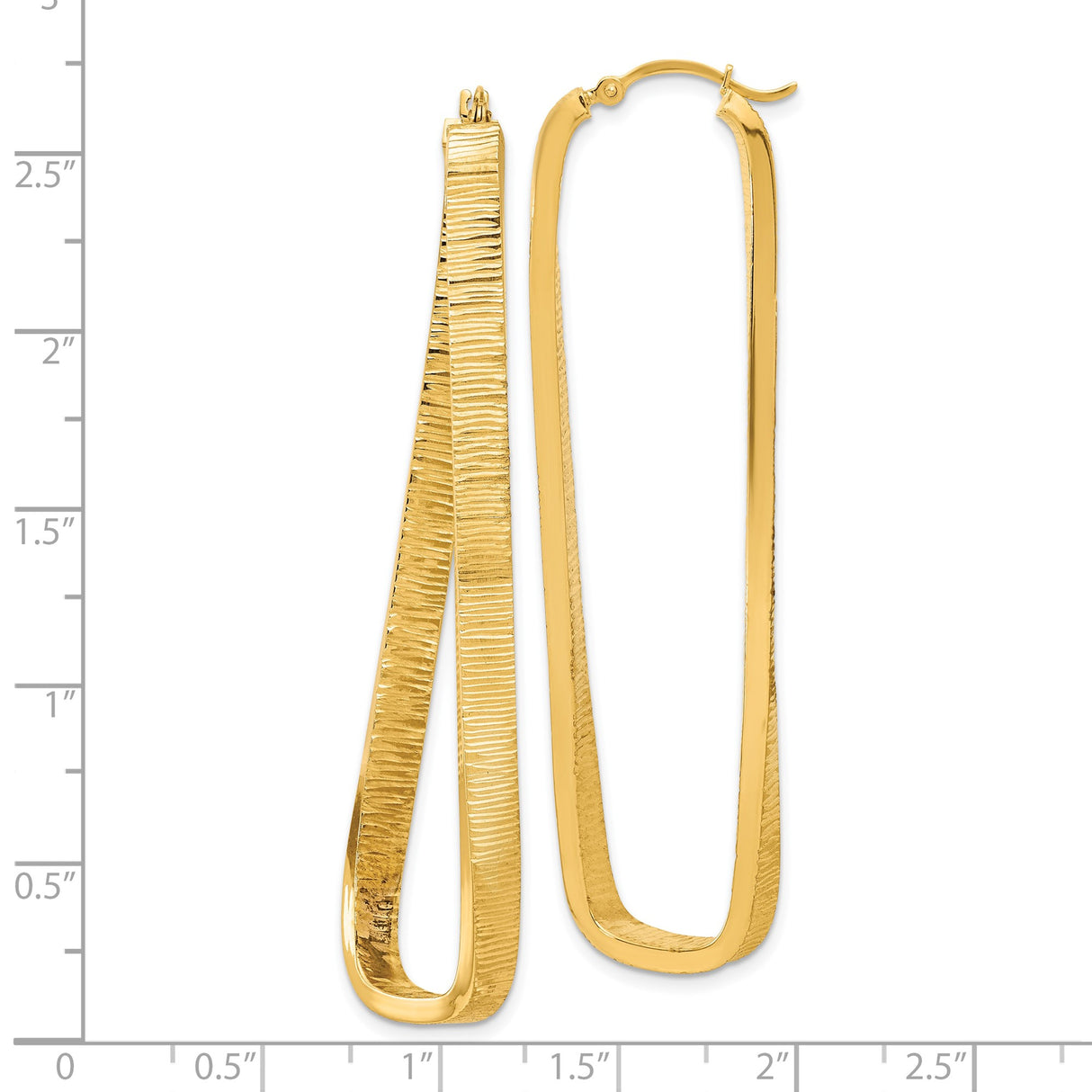 14k Yellow Gold Hoop Earrings, Elongated Teardrop Shape with Textured Finish, Lightweight Design