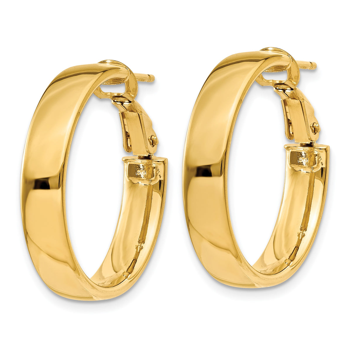 14k Yellow Gold Hoop Earrings, Polished Finish, Medium Size with Latch Back Closure