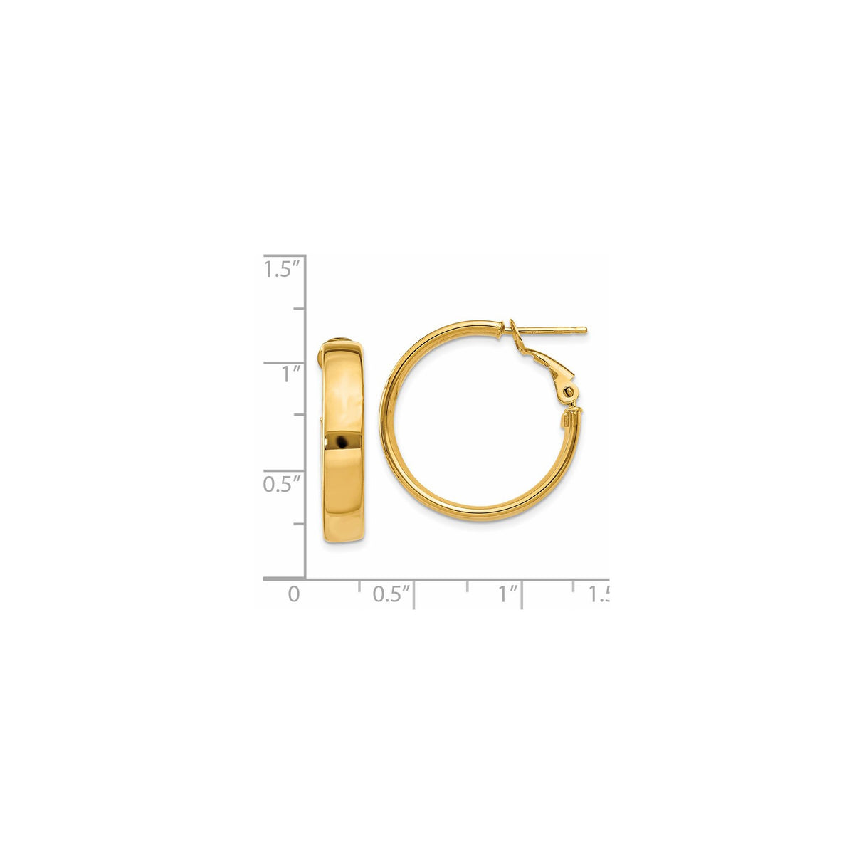 14k Yellow Gold Hoop Earrings, Polished Finish, Medium Size with Latch Back Closure