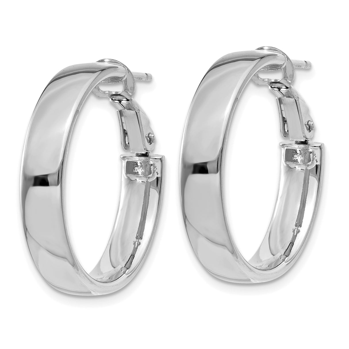 14k White Gold Hoop Earrings, Medium Lightweight Classic Round Design for Women
