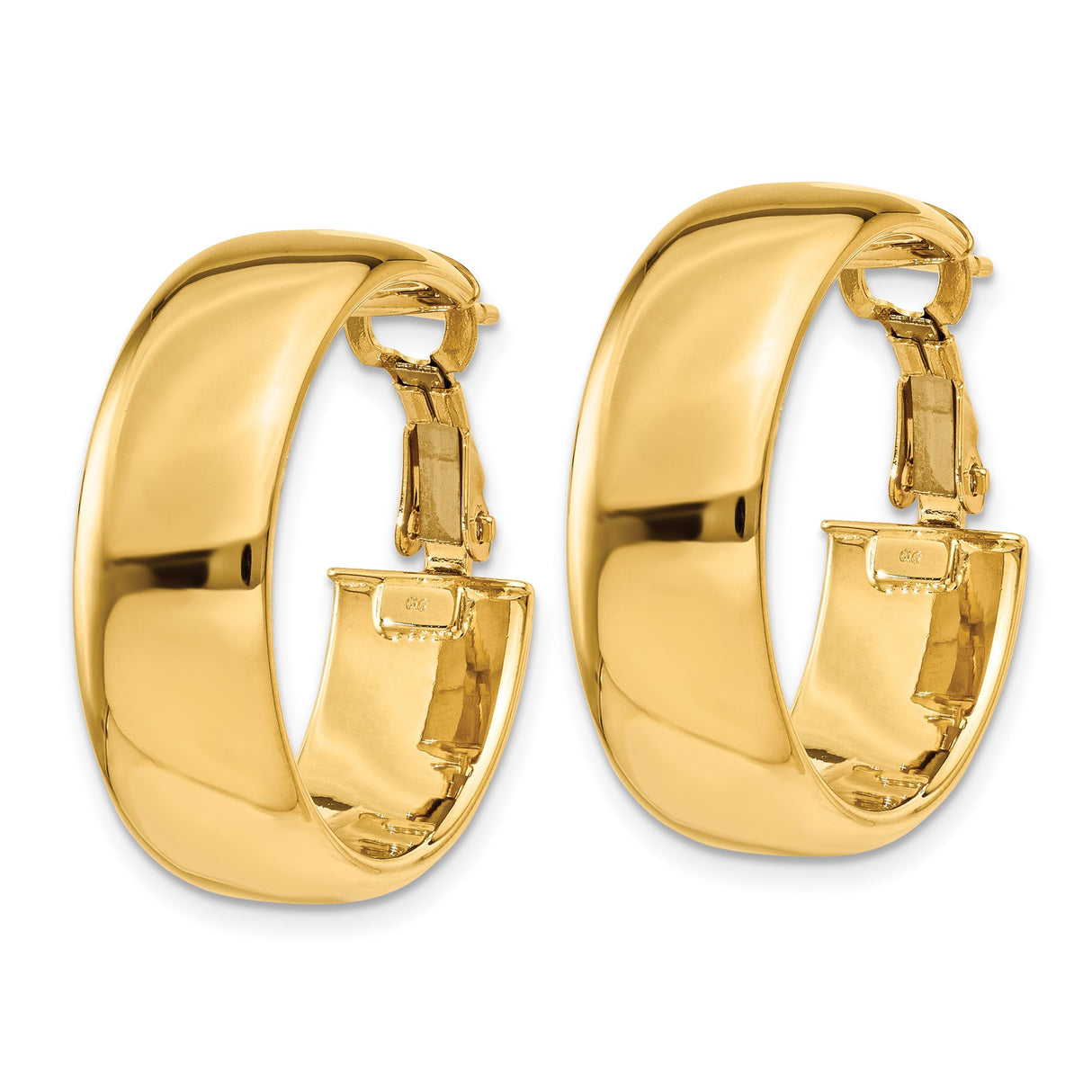 14k Yellow Gold Hoop Earrings, Polished Finish, Hinged Clasp, Minimalist Round Design