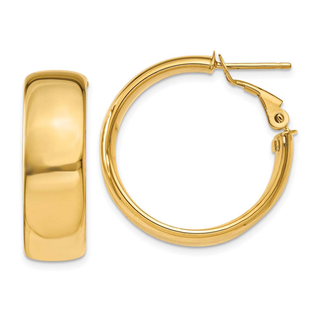 14k Yellow Gold Hoop Earrings, Polished Finish, Hinged Clasp, Minimalist Round Design