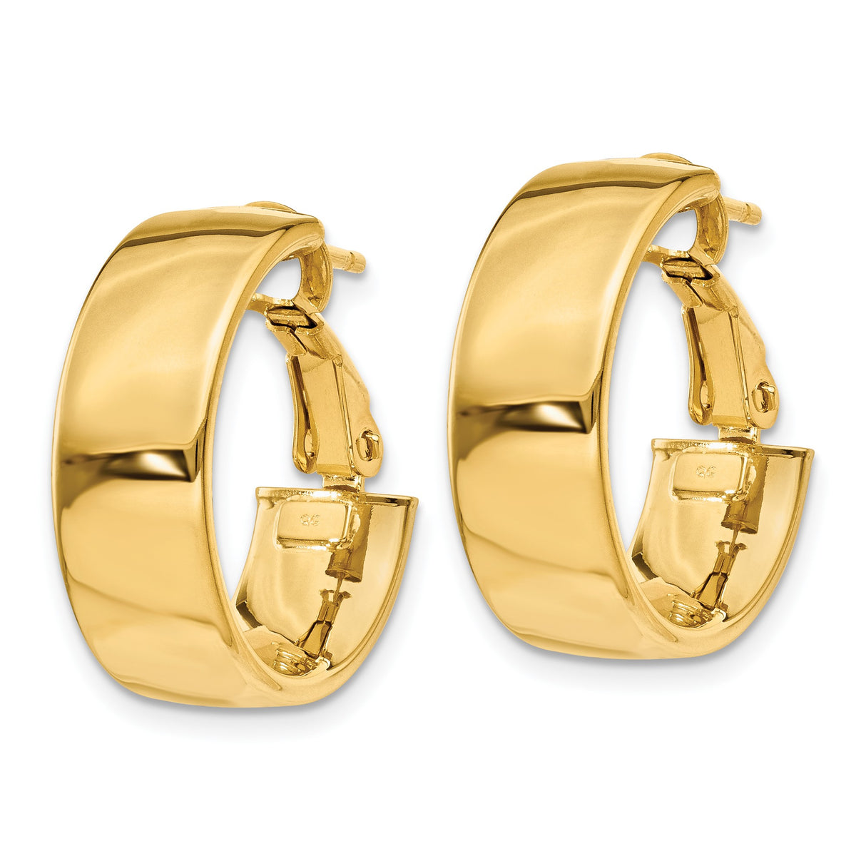 14k Yellow Gold Hoop Earrings, Classic Round Design with Hinged Latch Closure